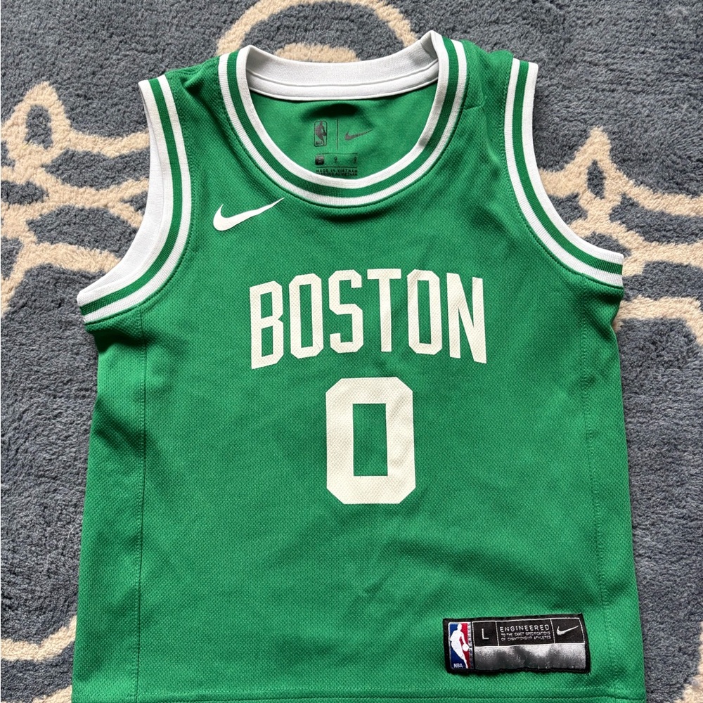 Nike Kids Boston Green and White Jersey